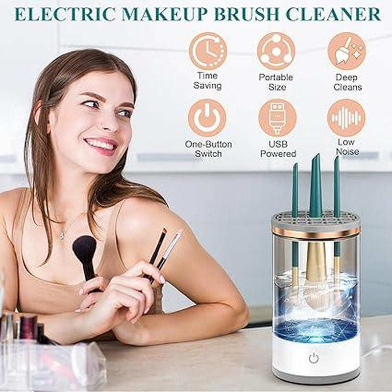 Electric Makeup Brush Cleaner Machine, Automatic Cosmetic Cleaner Mat,Auto-Rotating Spinning Makeup Brush Cleaner Machine