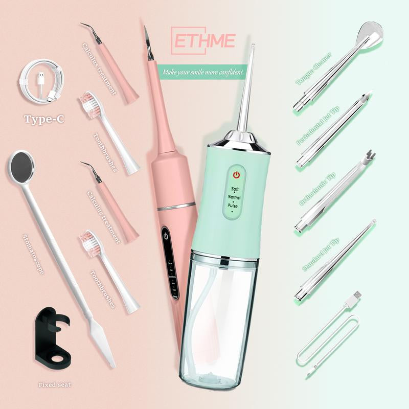 ETHME A8 Plaque Remover Portable Burst Pink Water Flosser Powerful Oral Rinse with 3 Cleaning Modes and 4 Jets Cordless and Effective Tooth Cleaning