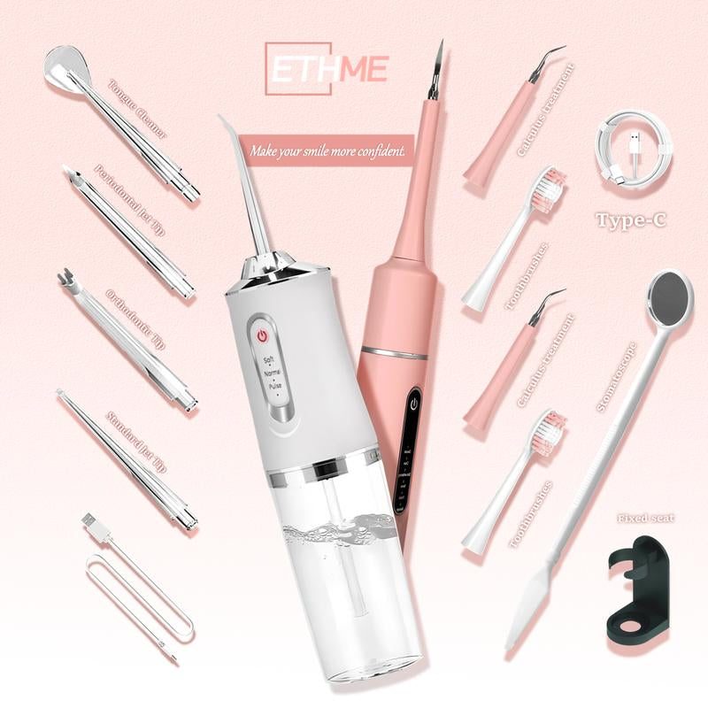 ETHME A8 Plaque Remover Portable Burst Pink Water Flosser Powerful Oral Rinse with 3 Cleaning Modes and 4 Jets Cordless and Effective Tooth Cleaning