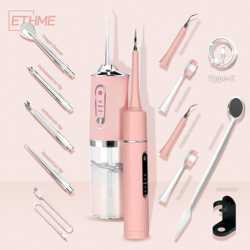 ETHME A8 Plaque Remover Portable Burst Pink Water Flosser Powerful Oral Rinse with 3 Cleaning Modes and 4 Jets Cordless and Effective Tooth Cleaning