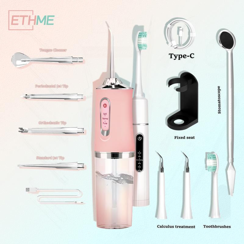 ETHME A8 Plaque Remover Portable Burst Pink Water Flosser Powerful Oral Rinse with 3 Cleaning Modes and 4 Jets Cordless and Effective Tooth Cleaning