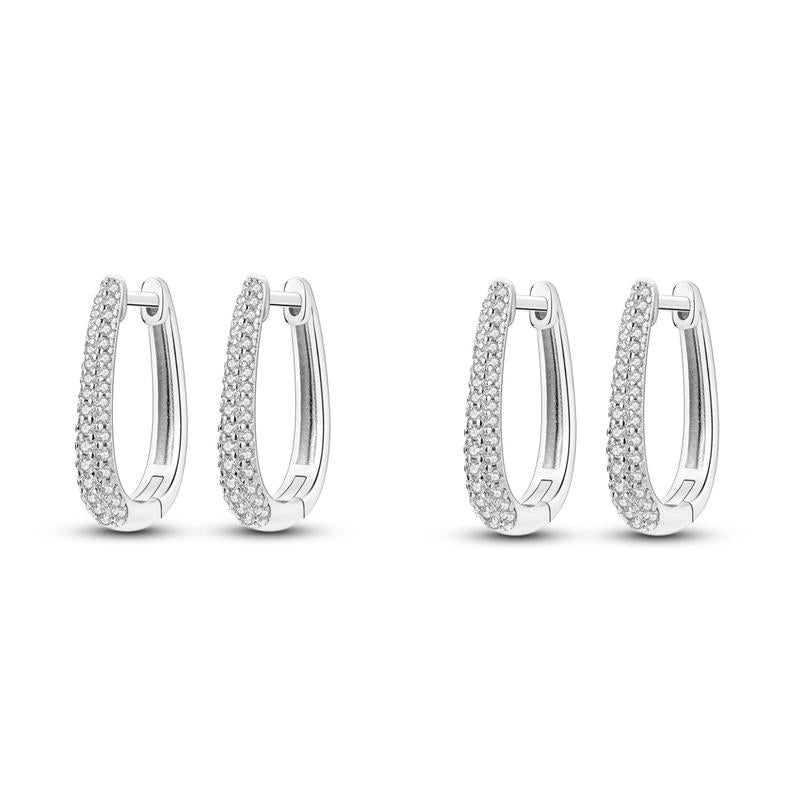 MULA 925 Silver U Shape Earrings - Long Platinum Plated Earrings with Sparkling Zirconia for Special Occasions Ideal Gift for Girls and Women