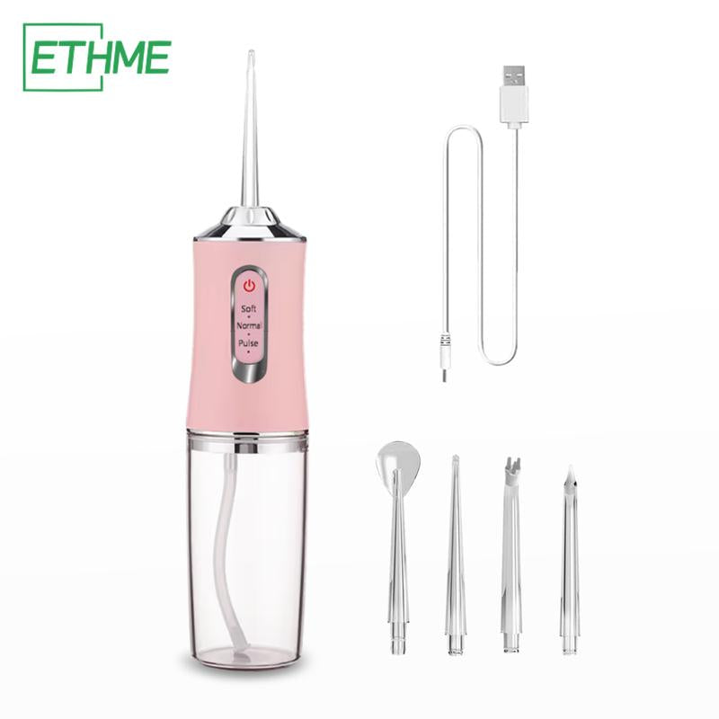 ETHME A8 Plaque Remover Portable Burst Pink Water Flosser Powerful Oral Rinse with 3 Cleaning Modes and 4 Jets Cordless and Effective Tooth Cleaning