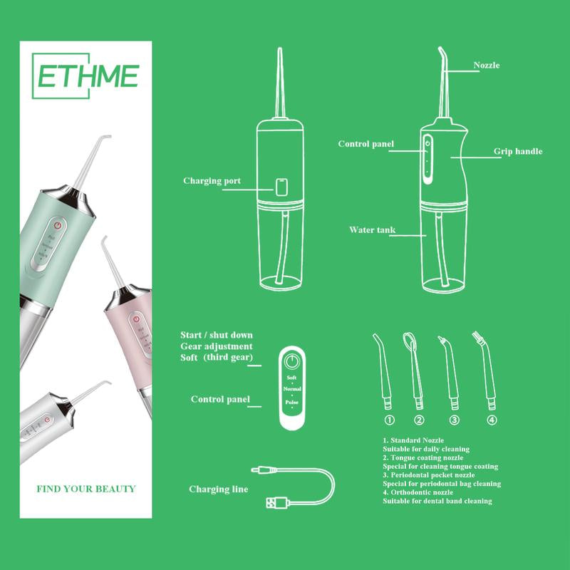 ETHME A8 Plaque Remover Portable Burst Pink Water Flosser Powerful Oral Rinse with 3 Cleaning Modes and 4 Jets Cordless and Effective Tooth Cleaning