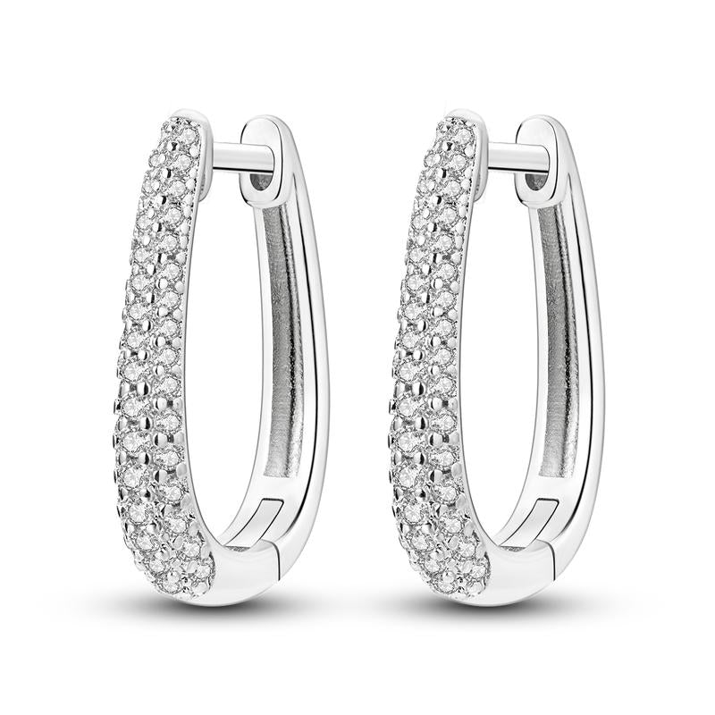 MULA 925 Silver U Shape Earrings - Long Platinum Plated Earrings with Sparkling Zirconia for Special Occasions Ideal Gift for Girls and Women