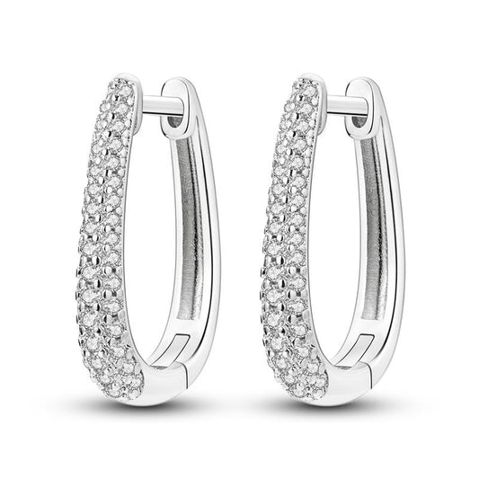 MULA 925 Silver U Shape Earrings - Long Platinum Plated Earrings with Sparkling Zirconia for Special Occasions Ideal Gift for Girls and Women