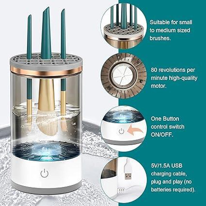 Electric Makeup Brush Cleaner Machine, Automatic Cosmetic Cleaner Mat,Auto-Rotating Spinning Makeup Brush Cleaner Machine